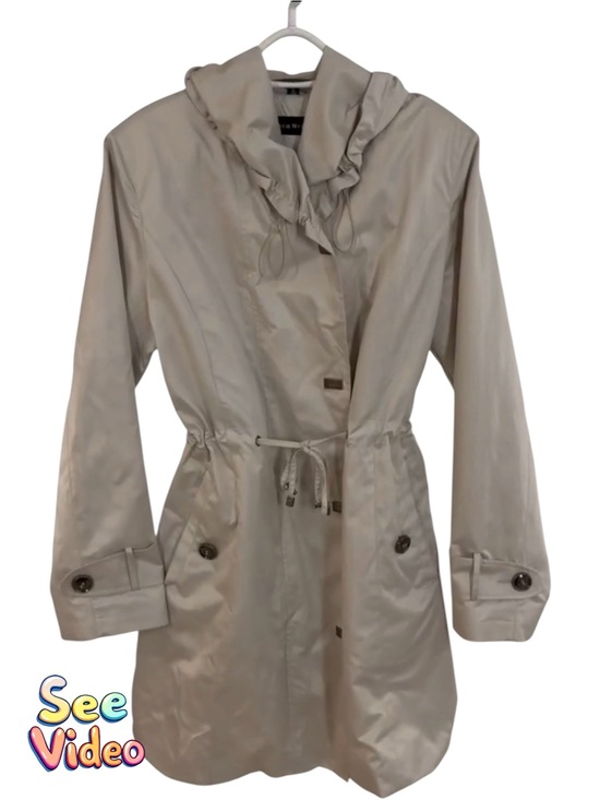 Bianca Nygard Jackets & Blazers - BIANCA NYGARD Vintage Silver Trench Coat Ruffled Collar Shoulder Pads